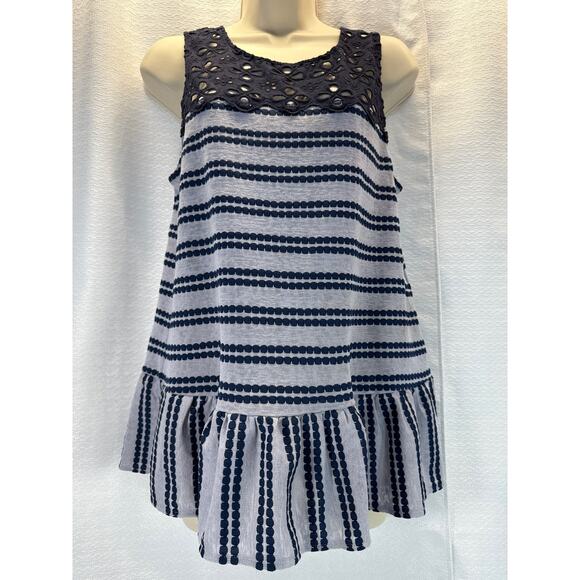 Free People Tops - Free People Sleeveless Navy Lace & Stripe Print Zip Back Top women sz S